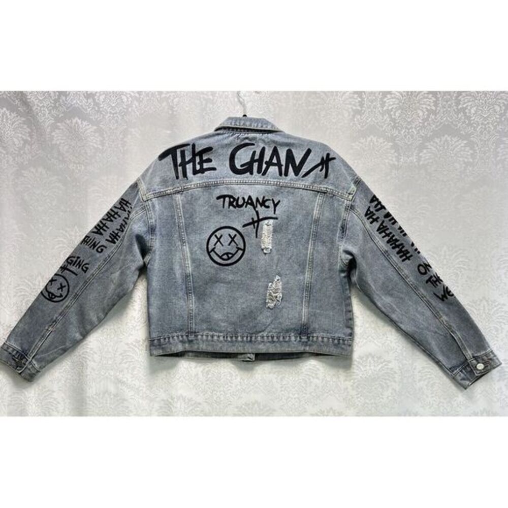 Pre-Loved - Blue Graffiti Jacket - Trendy Distressed Style - Women - See Images - Picture 3 of 17